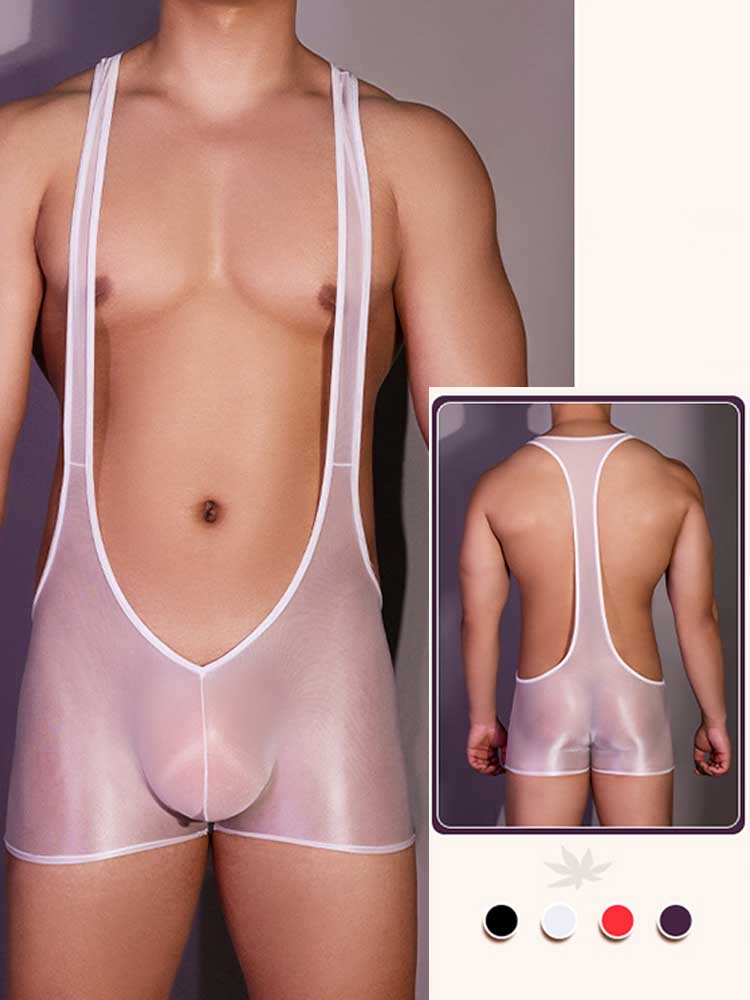 Men's U-Shaped Solid Color Strap Boxer Bodysuit