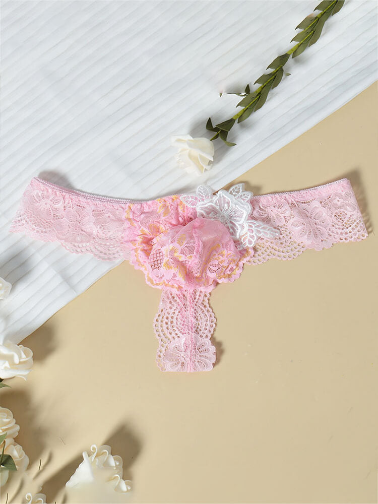 Men's Lace Trim Floral Sexy Seamless Thong