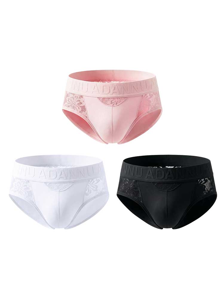 Men's Sexy Solid-Color Cutout Lace Modal Briefs