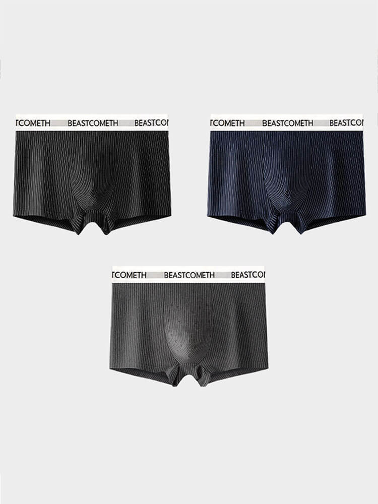 Men's Breathable Striped Antibacterial Cotton Boxer Briefs