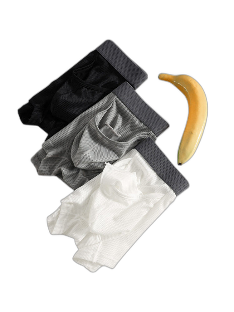 3 Pack Men's Ice Silk Front Split Pouch Breathable Mesh Cooling Comfort Trunks