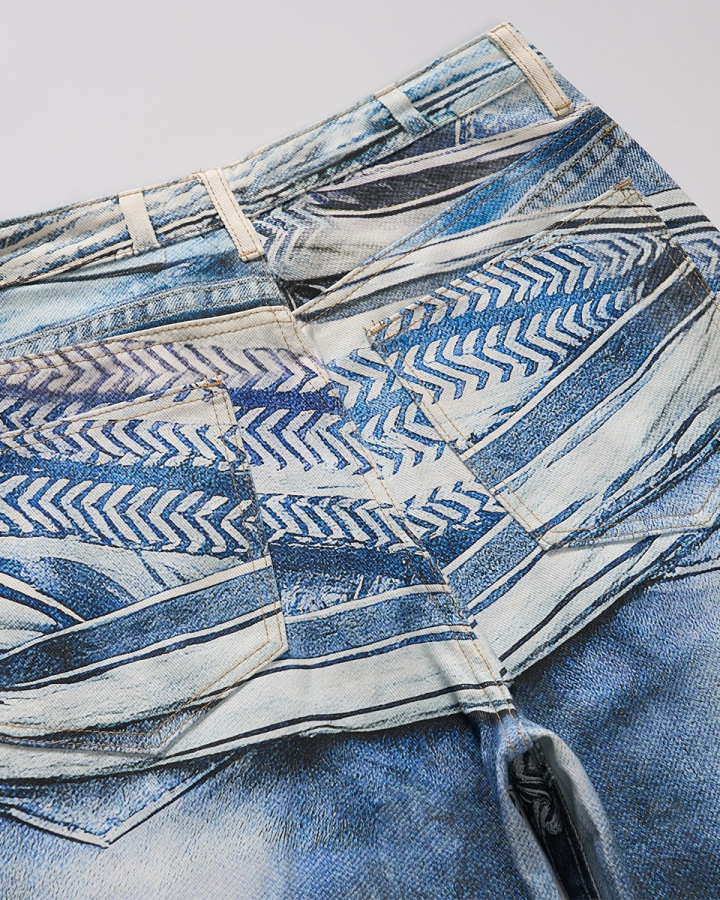 Studded Hand-Painted Cartoon Washed Men's Jeans