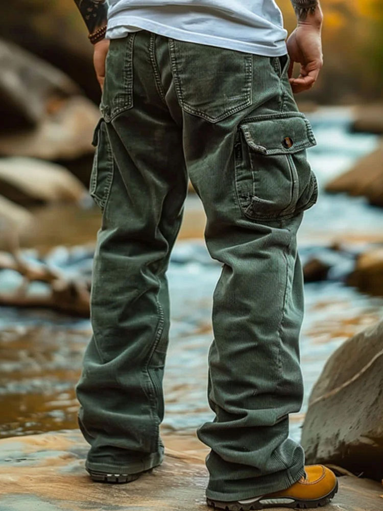 Men's Retro Loose Corduroy Multi-Pocket Cargo Pants