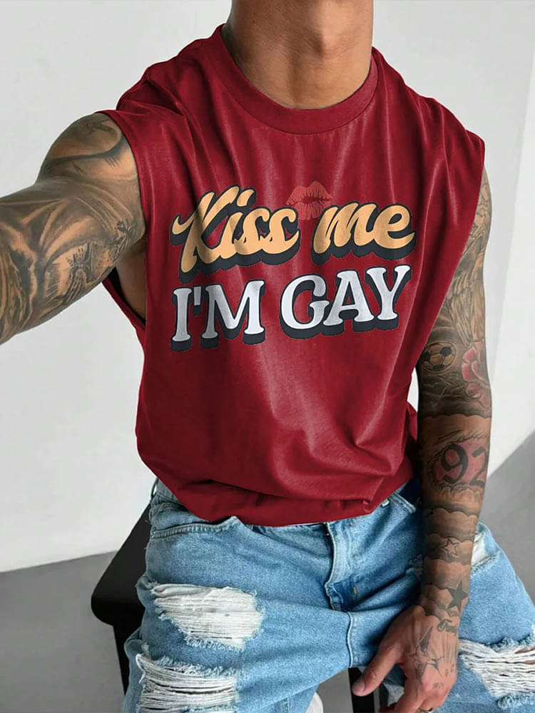 Men's Kiss Me I'm Gay Print Wide Shoulder Vest