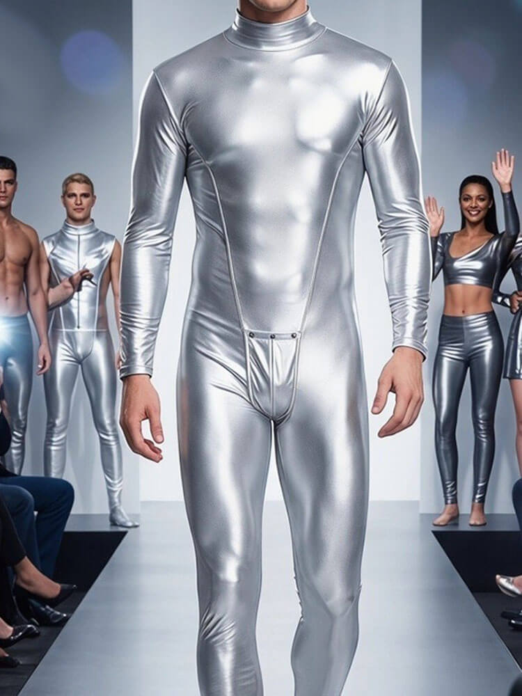 Men's Tight High-Neck Latex Elastic Bodysuit