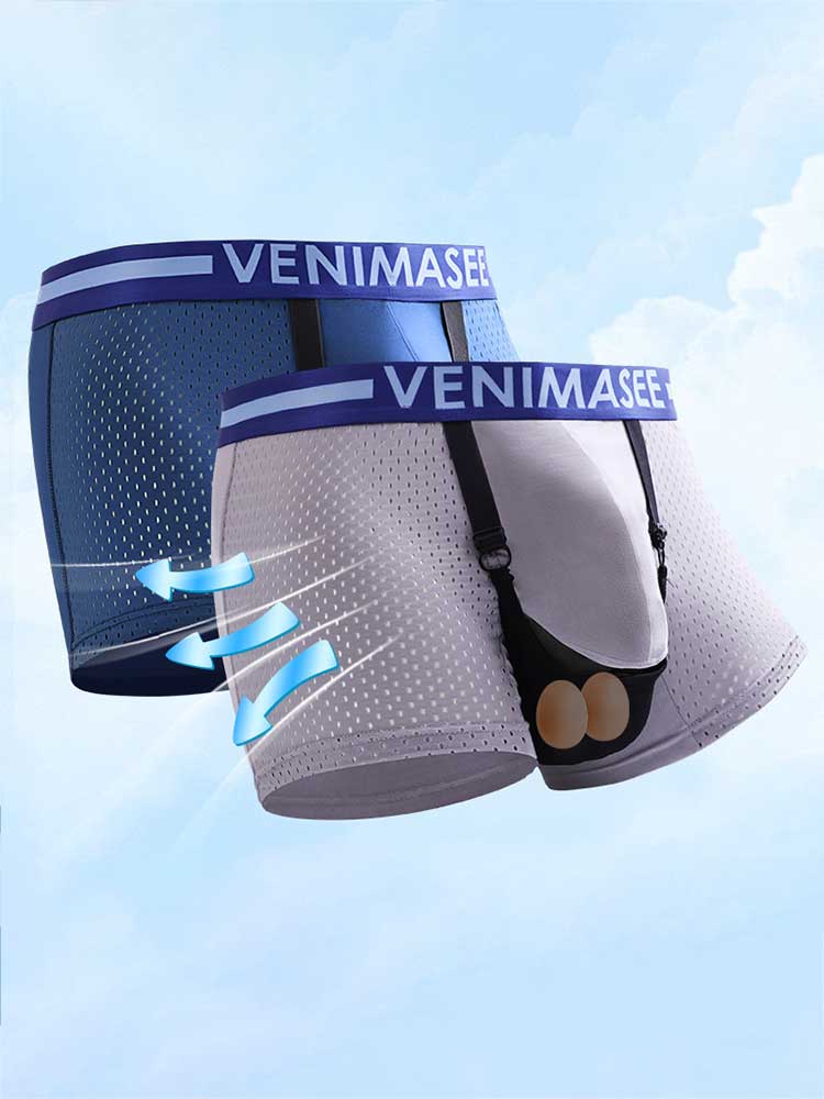 Men's Adjustable Scrotal Support Mesh Boxer Briefs