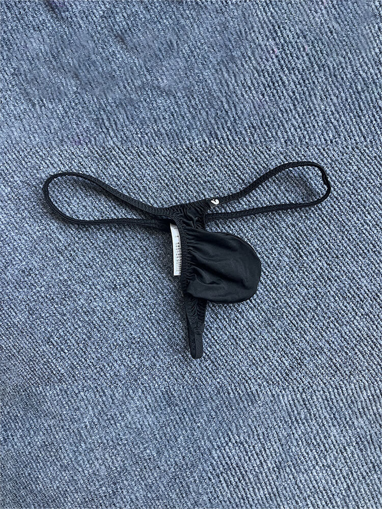 Men's Low-Rise Large-Pouch Sexy Ice Silk Thong