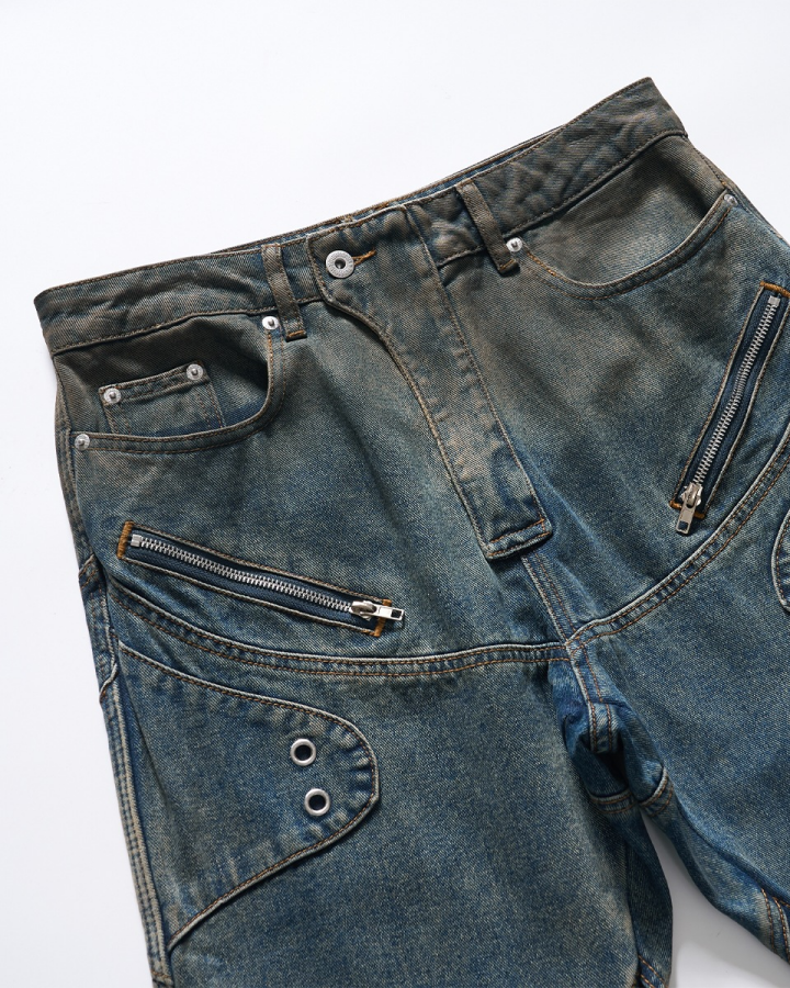 KIIKIO Punk Grommet Panel Flared Jeans