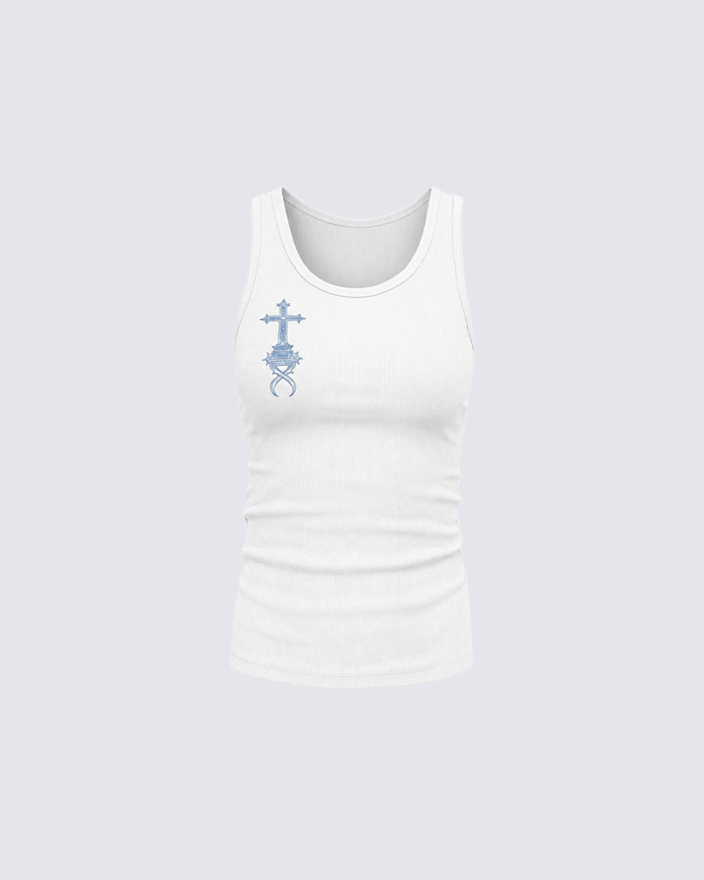 KIIKIO Gothic Cross Embroidered Slim Fit Ribbed Tank Top