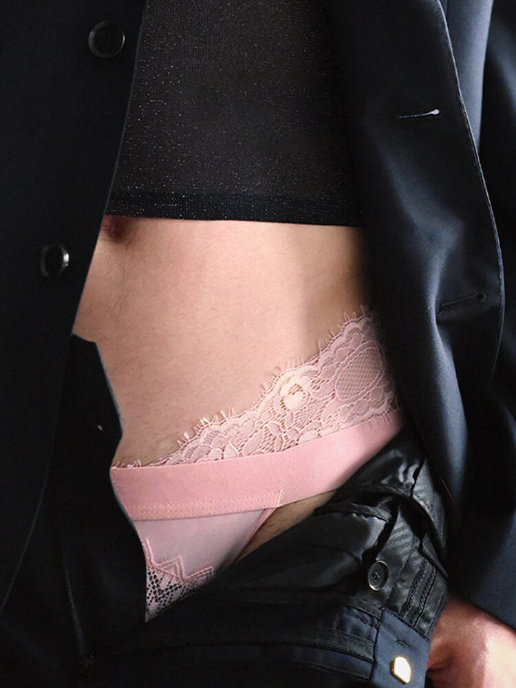 Men's Sexy Lace-Trimmed Solid Low-Rise Jockstrap