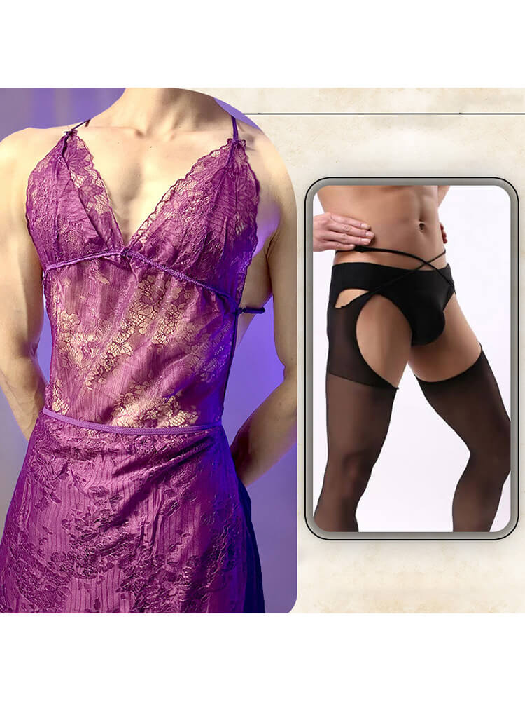Men's Lace Hollow-Out Camisole Pajama Set