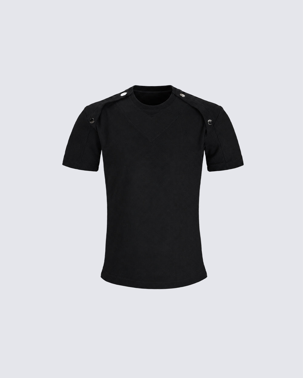 KIIKIO Punk Rivet Shoulder Spliced Slim Fit Tee