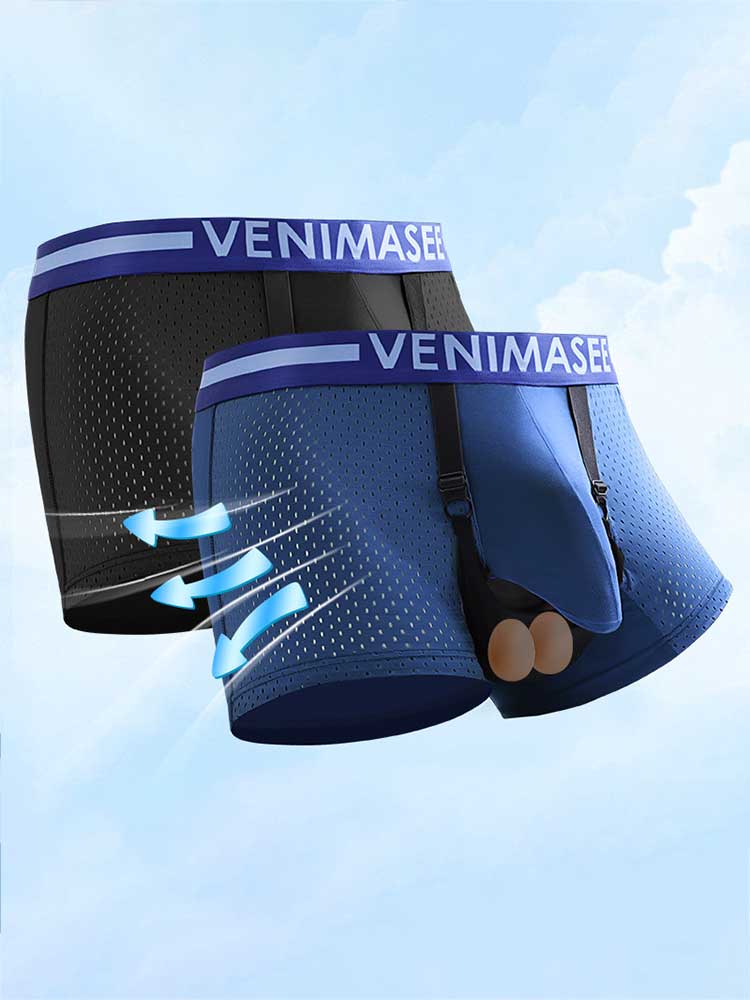 Men's Adjustable Scrotal Support Mesh Boxer Briefs