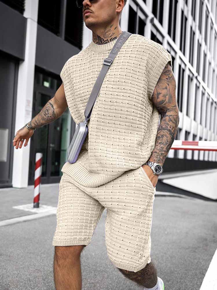 Men's Trendy Loose Knit Vest Shorts Two-Piece Set