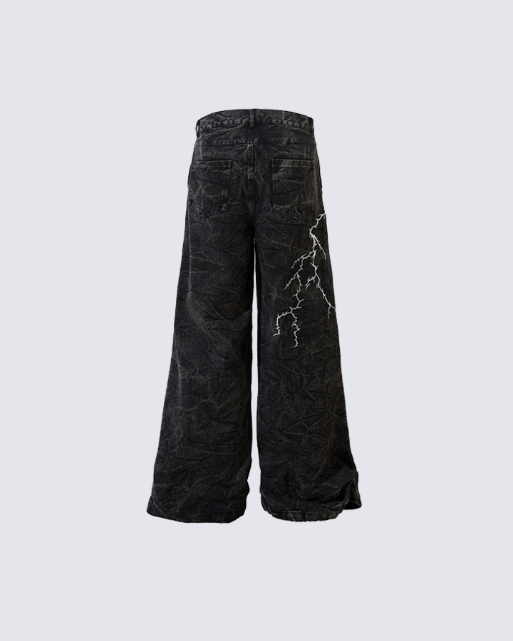 Washed Heavy Embroidery Denim Pants