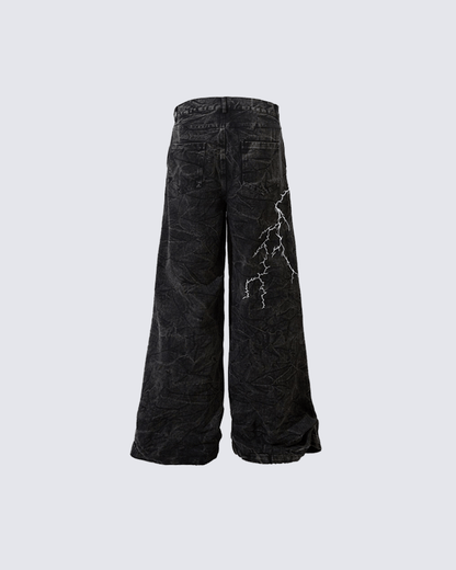 Washed Heavy Embroidery Denim Pants
