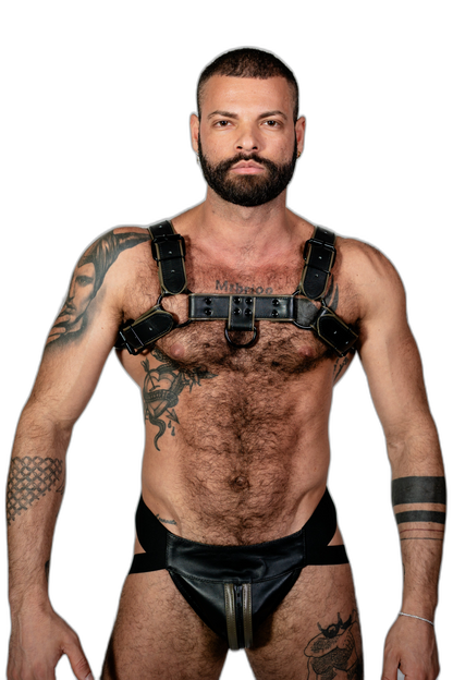 ruff GEAR Double Tone Leather Bulldog Harness Army Black