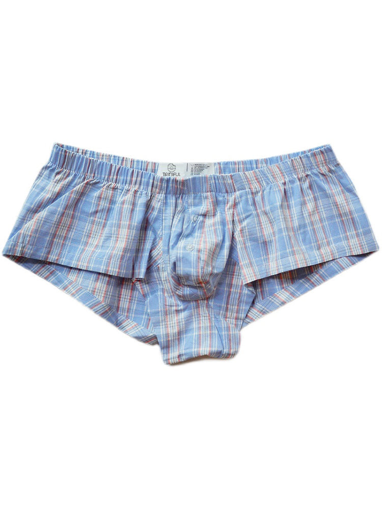 Low Rise Sexy Plaid Home Boxer Briefs - Pink