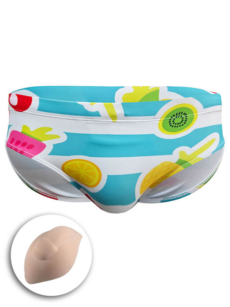 Men's Sexy Low-Rise Fruit Print Bikini Swim Briefs