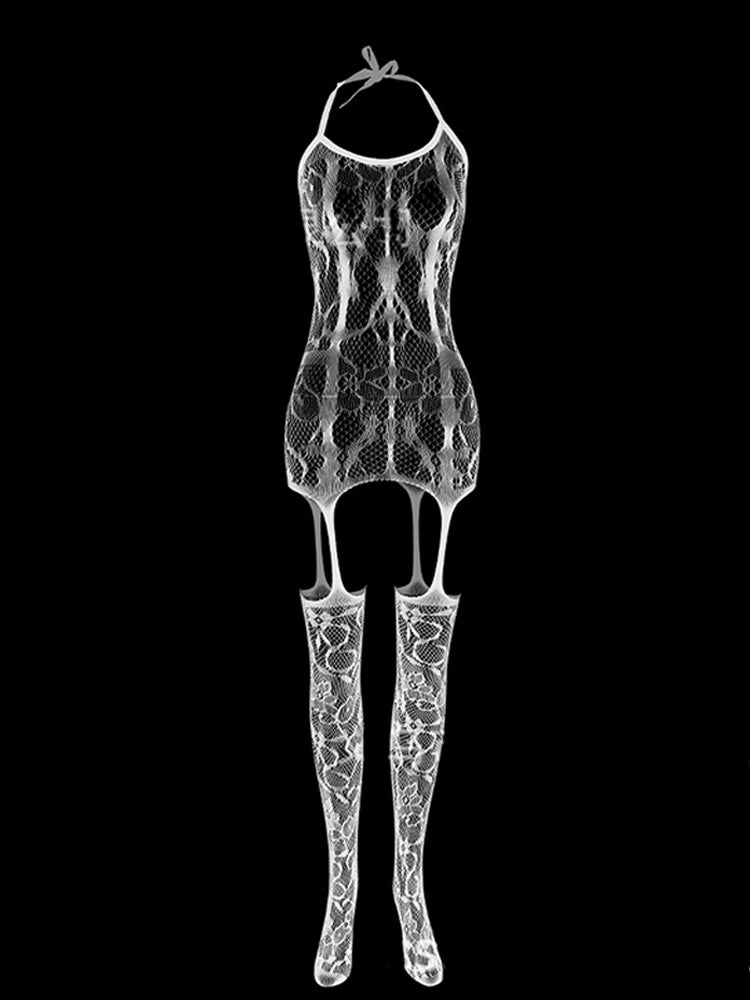 Erotic Open Crotch Jacquard Bodysuit 
