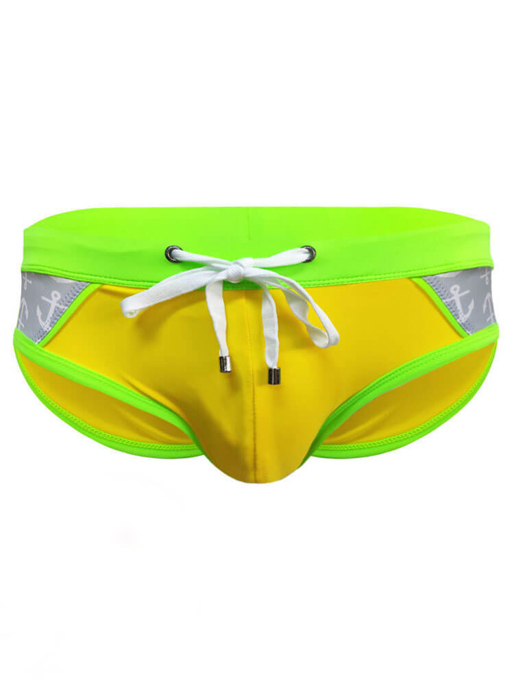 Men's Sexy Color-Block Drawstring Beach Swim Briefs
