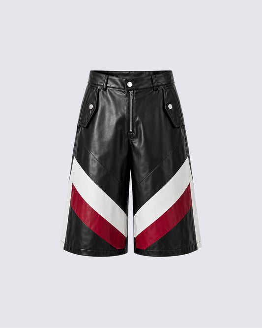 New Racing Moto Avant-Garde Contrast Panel PU Shorts