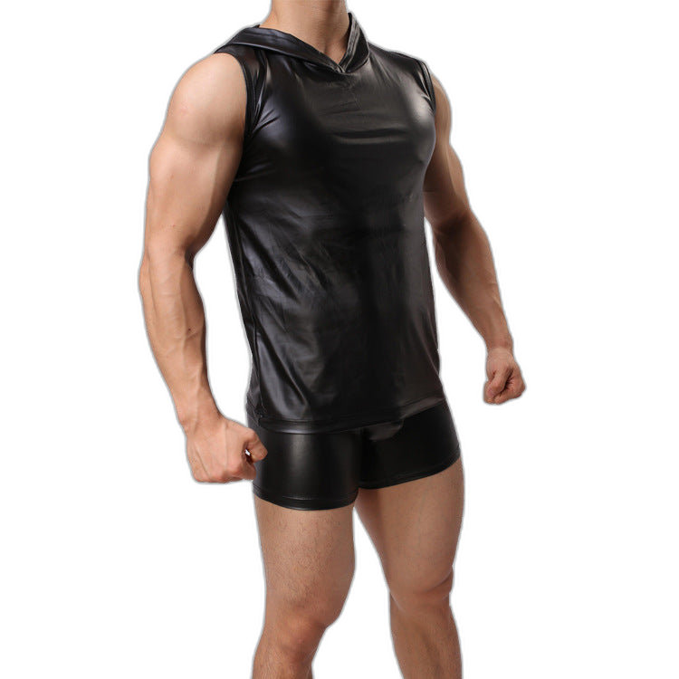 Hooded Leather Vest Set