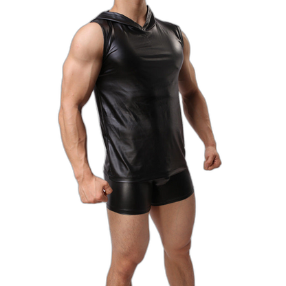 Hooded Leather Vest Set