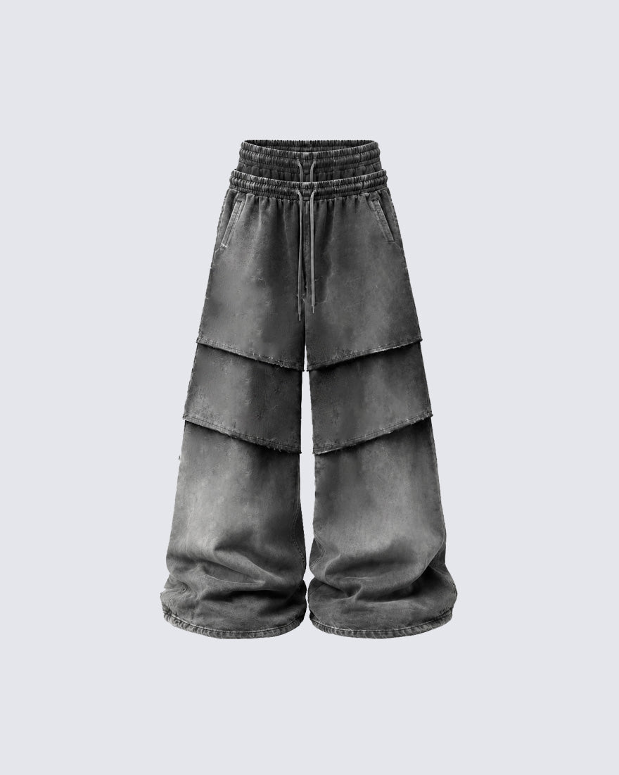 KIIKIO Layered Washed Wide-Leg Sweatpants