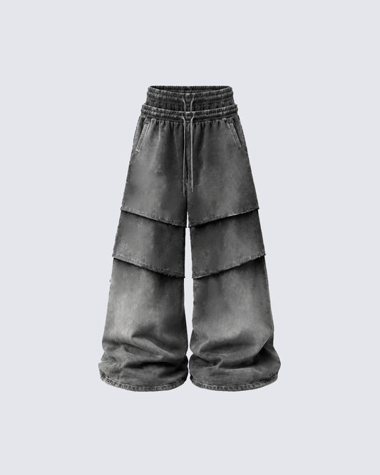 KIIKIO Layered Washed Wide-Leg Sweatpants