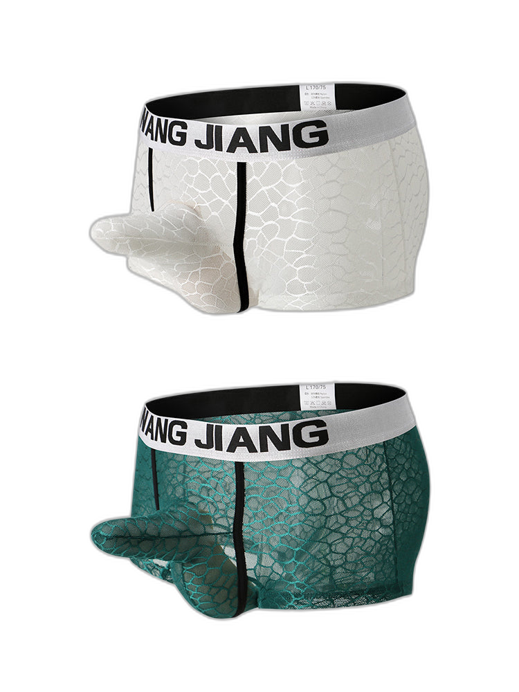 2 Pack Men's Ice Silk Lace Solid Sexy Trunks