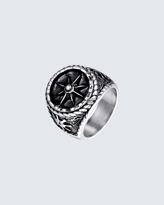 Men’s Compass Star Signet Ring – Retro Gothic Ring in Silver, Gold, or Dual-Tone