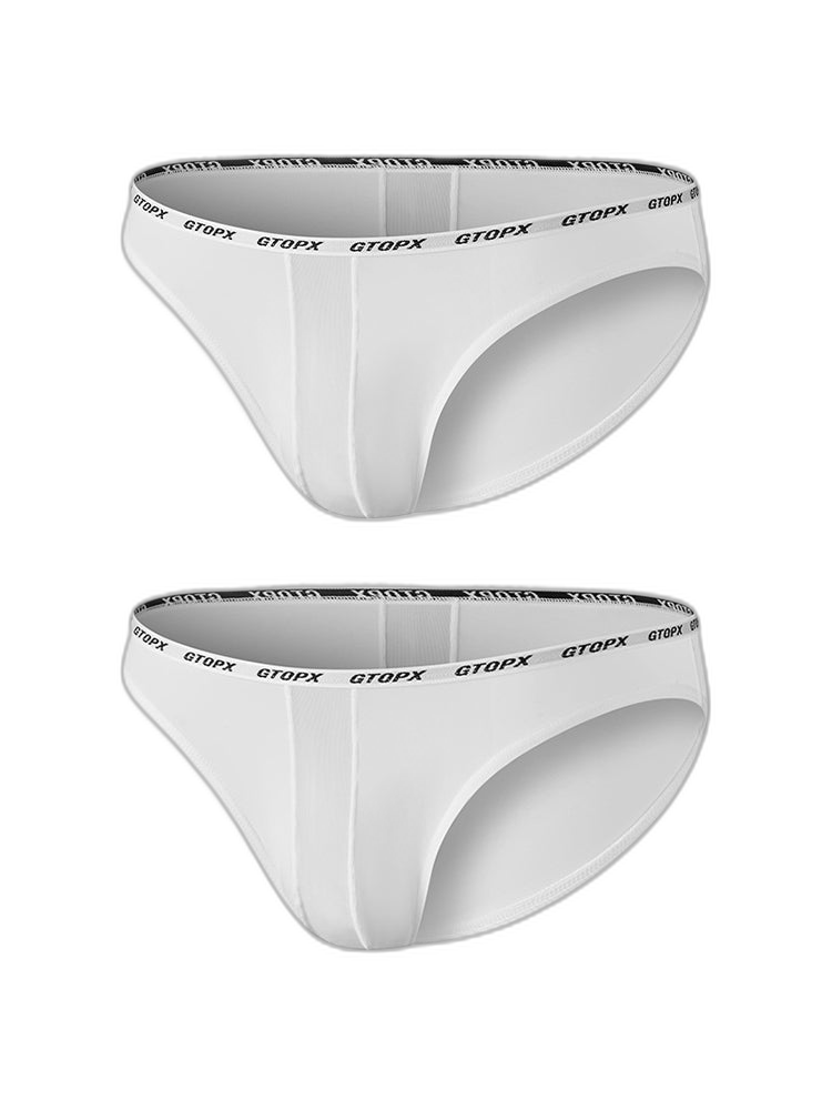 2 Pack Men's Low-Rise Sporty Ice-Silk Bikini with Mesh Front and U-Contour Pouch