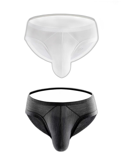 2 Pack Men's Low Rise Back Hollow 3D U-convex Large Pouch T-Back Briefs