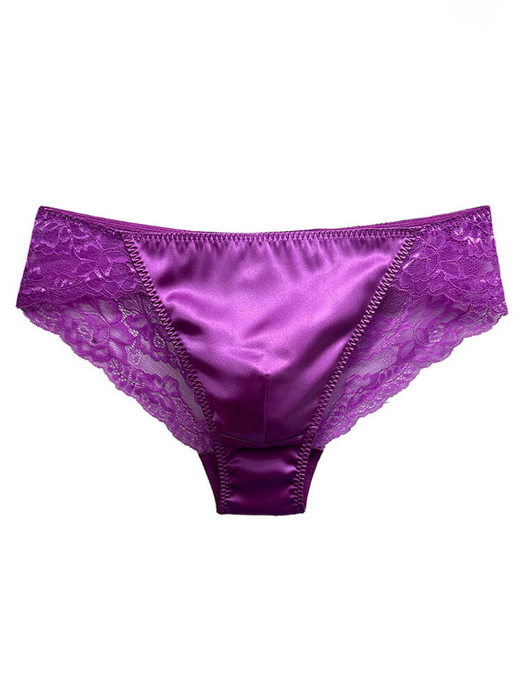 Men's Sexy Low-Rise Sheer Lace Seamless Silk Briefs