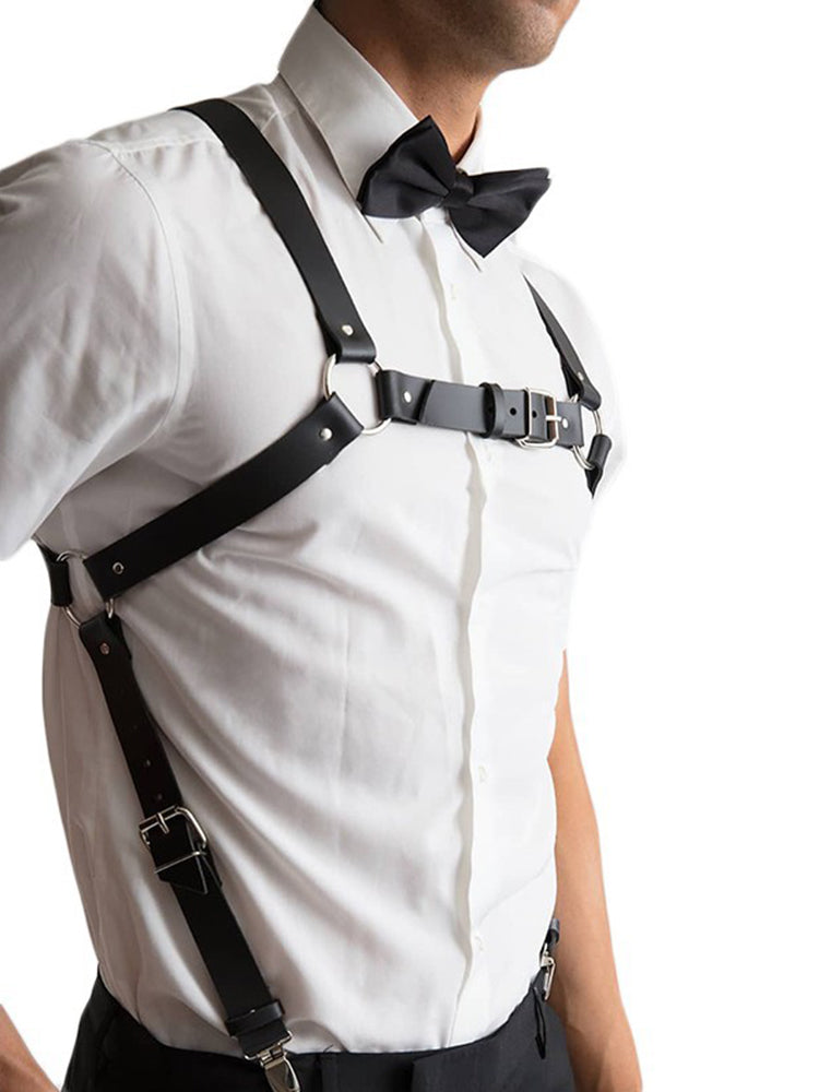 Men's Leather Harness Wearing Suit Adjustable Chest Harness
