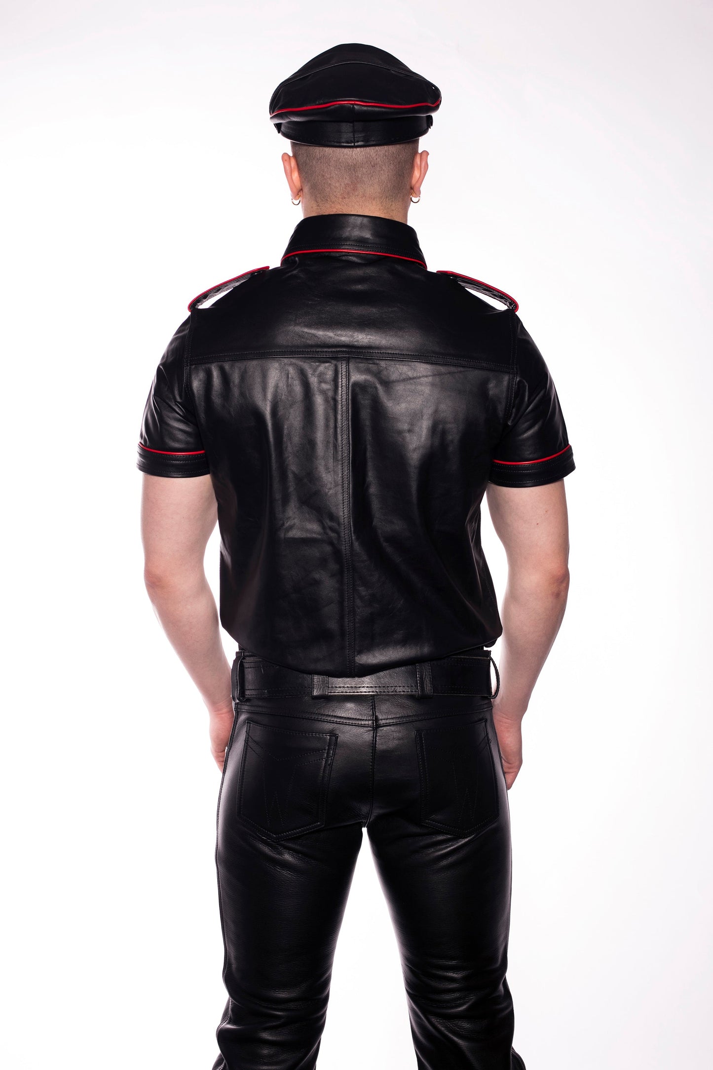 Prowler RED Leather Military Muir Cap Red Trim