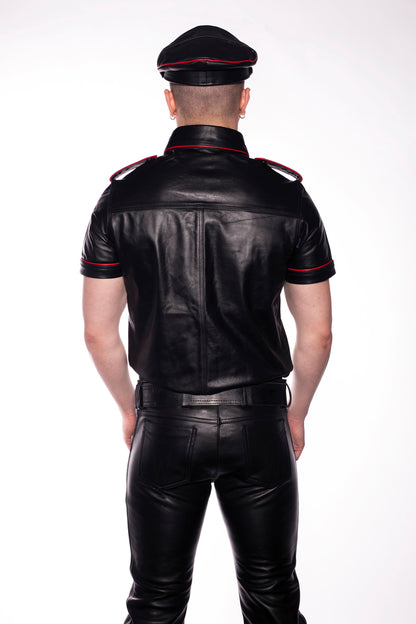 Prowler RED Leather Military Muir Cap Red Trim