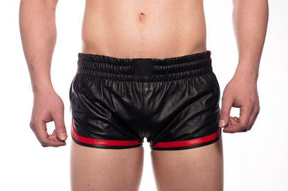 Prowler RED Leather Sports Shorts Black with Red Trim