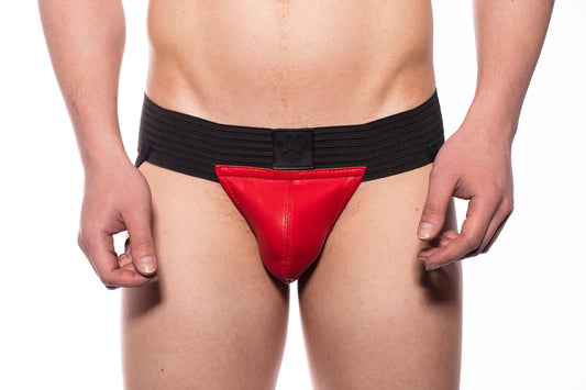 Prowler RED Leather Pouch Jock Black/Red