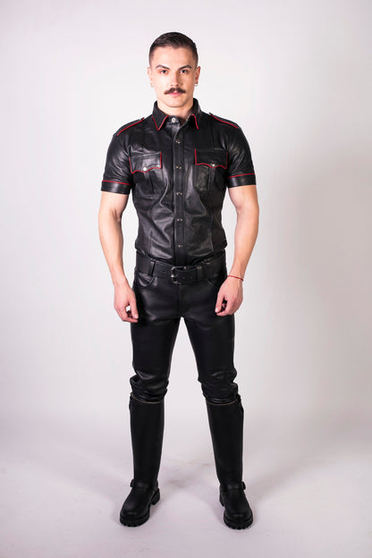 Prowler RED Leather Slim Fit Police Shirt Black/Red