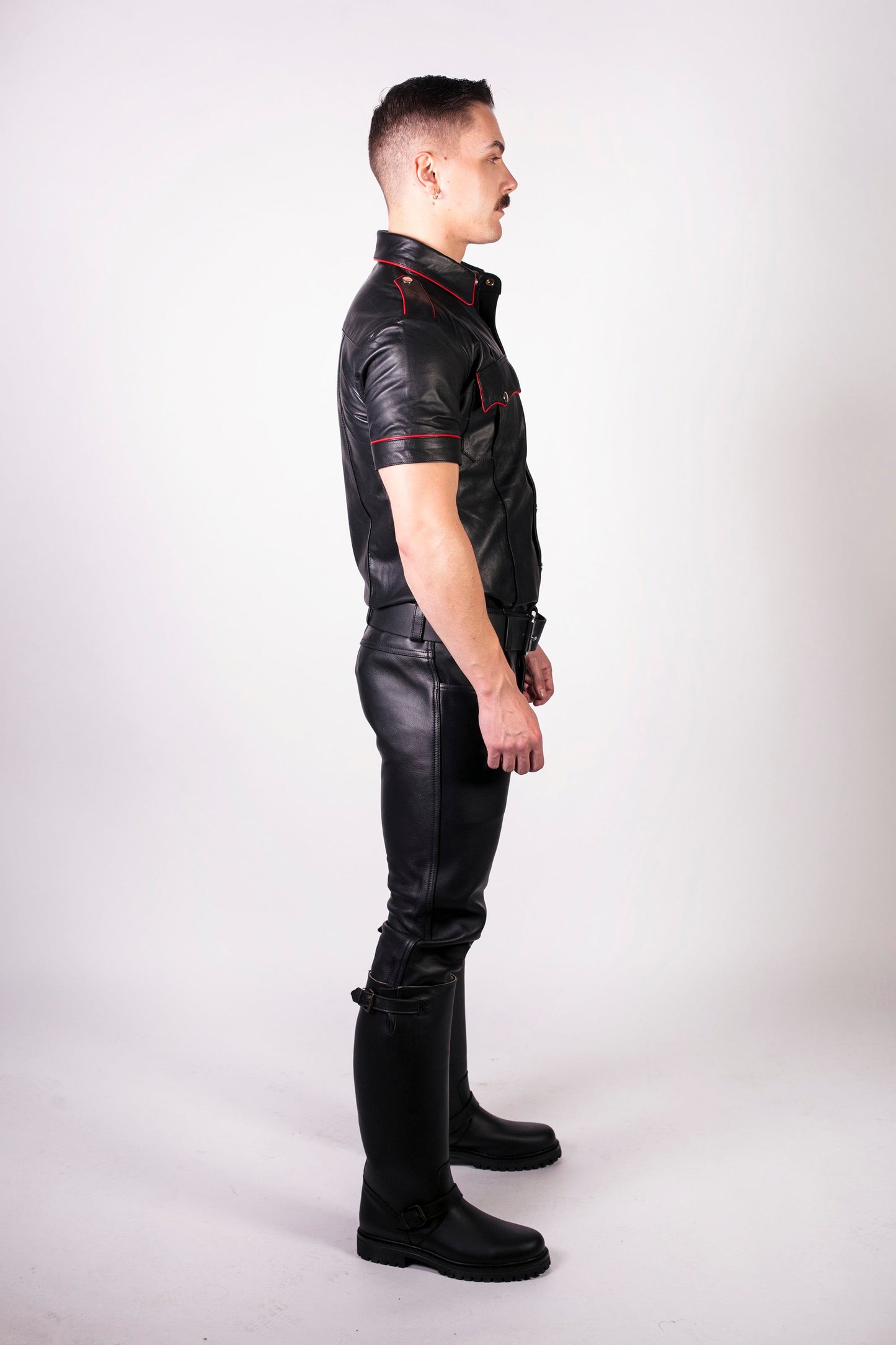 Prowler RED Leather Slim Fit Police Shirt Black/Red