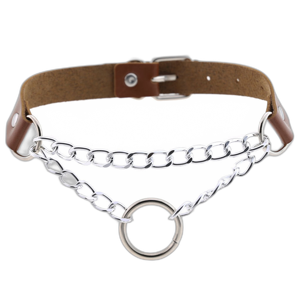 Chained O-Ring Leather Collar / Choker