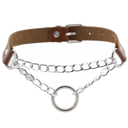 Chained O-Ring Leather Collar / Choker