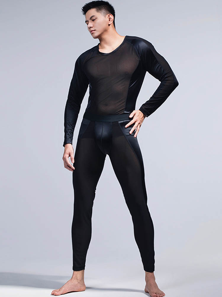 Men's Solid Tight Silky Mesh Panel Underwear Set