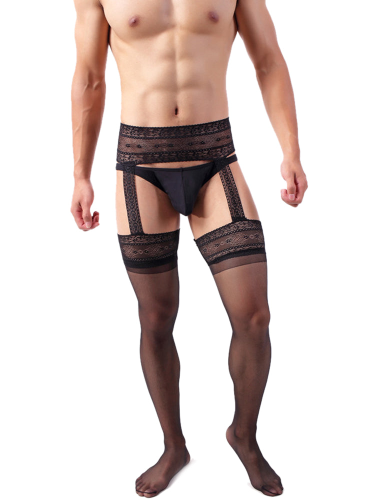 Men's Long Tube Stockings Ultra-thin Pantyhose - Black
