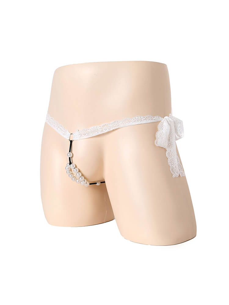 Sexy Lace Pearl String Lace-Up Thong