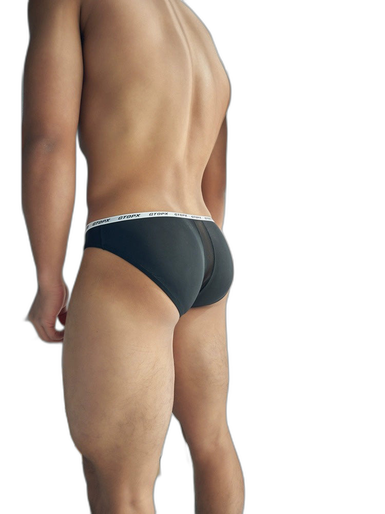 2 Pack Men's Low-Rise Sporty Ice-Silk Bikini with Mesh Front and U-Contour Pouch
