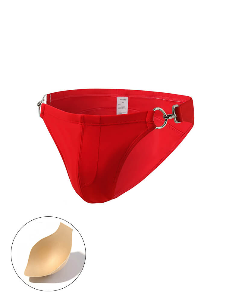 Men's Solid Color Metal Double Buckle Swim Bikini
