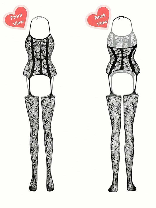 Sexy See-Through Lace Jacquard One Piece Stockings